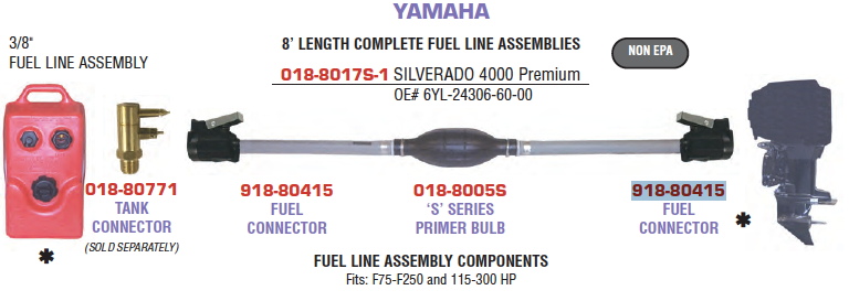 sierra fuel line assembly fits: yamaha f75-f250 and 115-300 hp