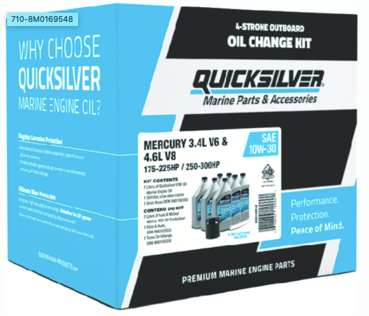 quicksilver 8m0169548 4-stroke 10w30 oil change kit,3.4l v6 & 4.6l v8 175-225hp / 250-300hp