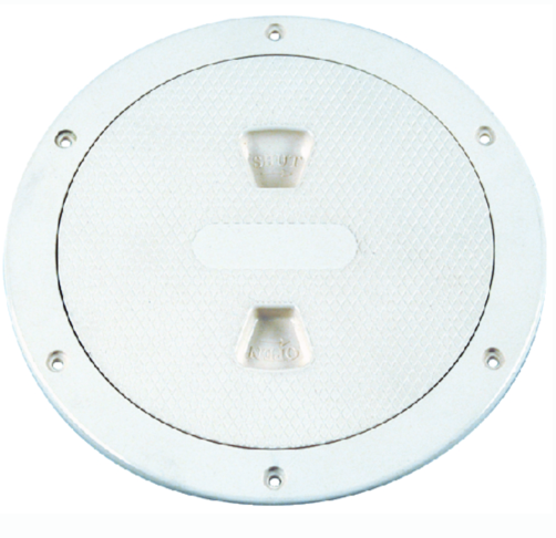 beckson screw out deck plate with standard trim ring, diamond center 4"-6"id