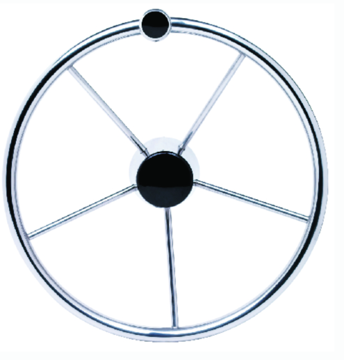seachoice 15" stainless steel destroyer wheel with turning knob & black center c