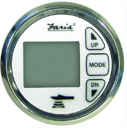 faria in-dash dual temperature digital depth sounder with transom mounted transd white
