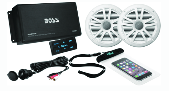 boss 500 watt-4 channel bluetooth amplifier w-pair marine speakers & usb cable