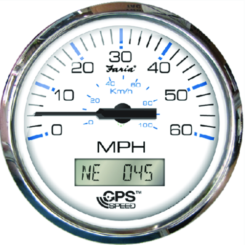 faria 33829 chesapeake ss white 4" gauge - 80 mph gps speedometer with lcd, comp