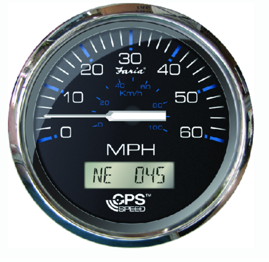 faria 33730 chesapeake ss black 4" gauge - 80 mph gps speedometer with lcd, comp