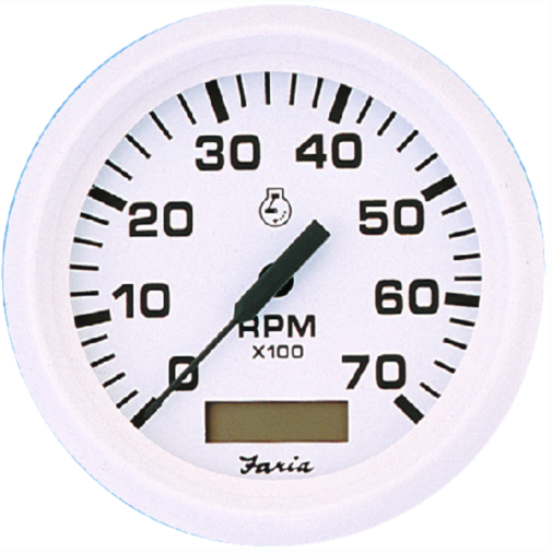 faria dress white 4" gauge - 6000 rpm tachometer with hourmeter (gas) (inboard &