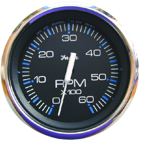 faria chesapeake ss black 4" gauge - 6000 rpm tachometer (gas) (inboard & io)