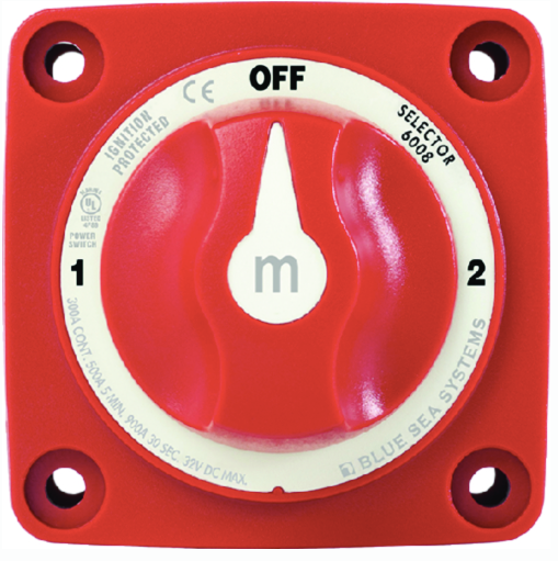 blue sea battery switch mini 3-position w-knob, red