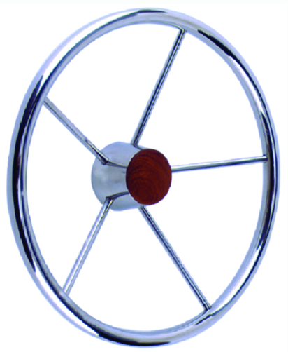 seachoice 15" stainless steel destroyer wheel with genuine teak cap
